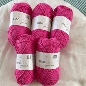 Five Balls of Rico Baby Cotton Soft Yarn in Pink